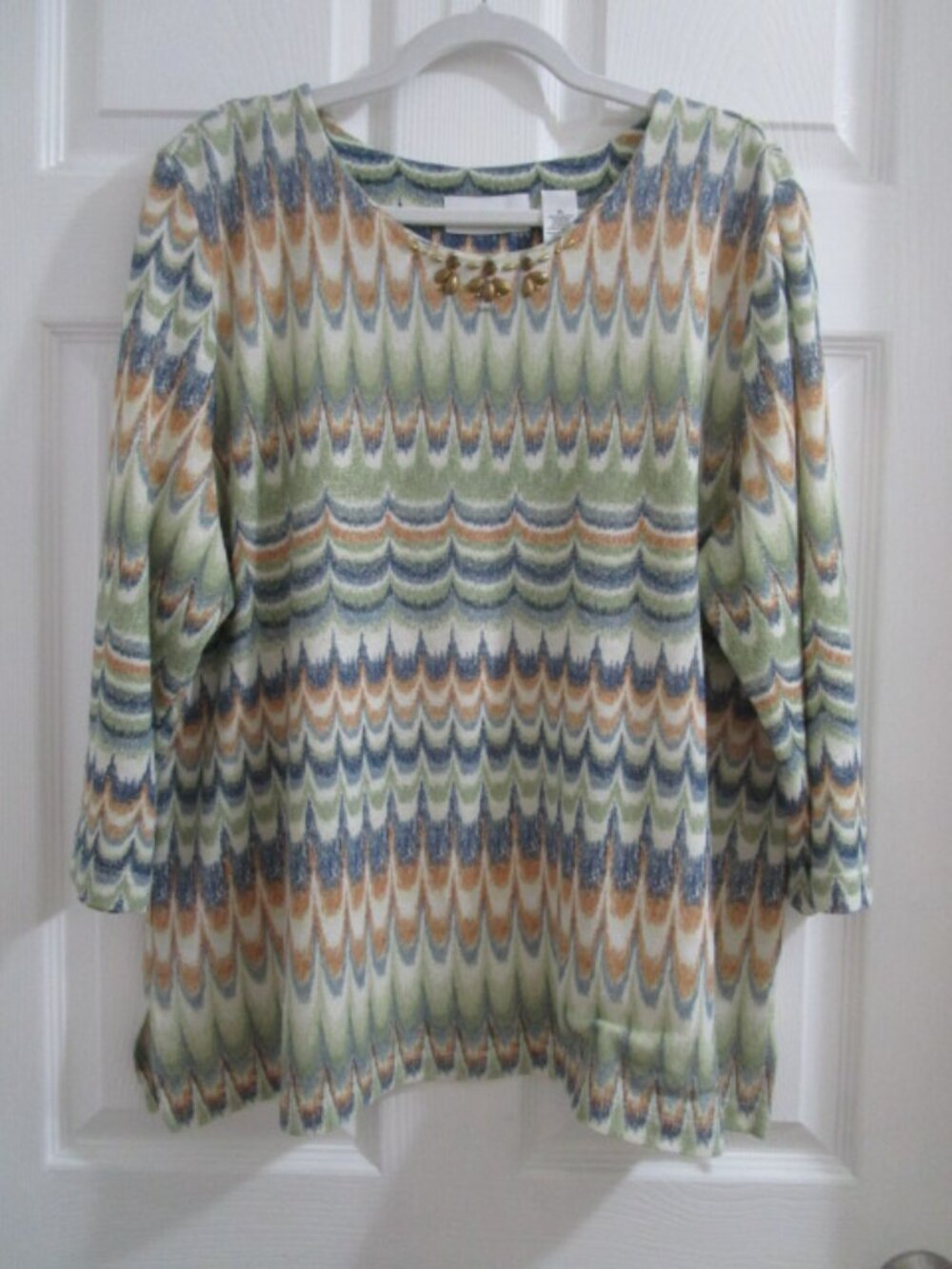 Alfred Dunner Top Chevron Style Pattern Scoop Neck 3/4 Sleeve  Size XL